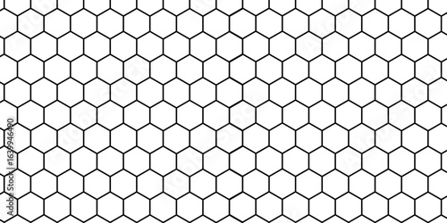 Honeycomb pattern with hexagon mesh texture bee comb grid. Line grid of hexagons black and white seamless pattern.