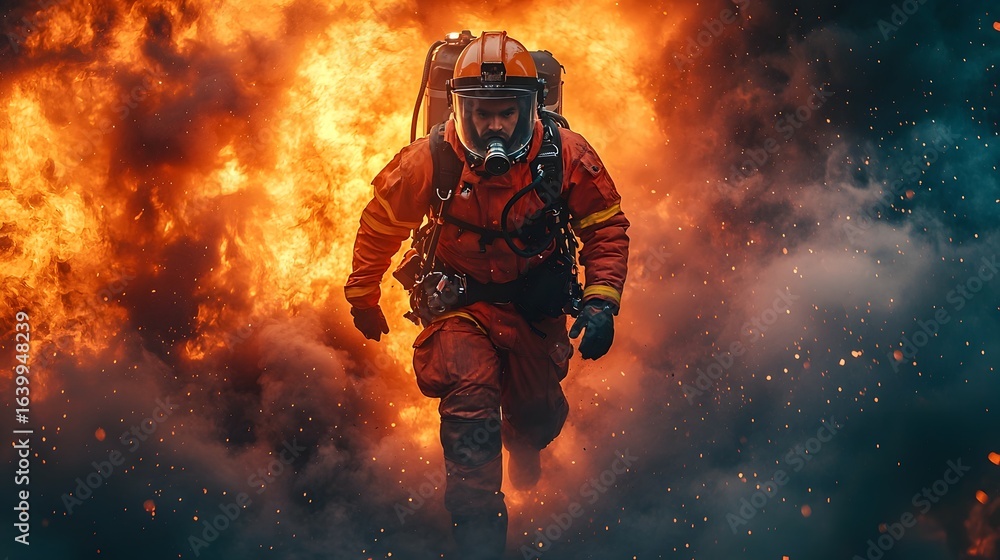 Fototapeta premium Heroic paramedic rushing through smoke determined to save a life