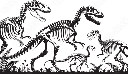 Seamless pattern with wild animal and dinosaur illustration with skeleton, fossil, and skull