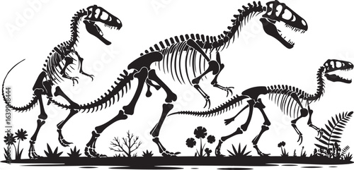 Tyrannosaurus rex dinosaur and skeleton vector illustration of prehistoric predator