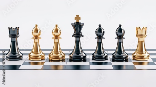 Elegant chess pieces on a board, representing strategic thinking in a timeless game of skill and intellect.