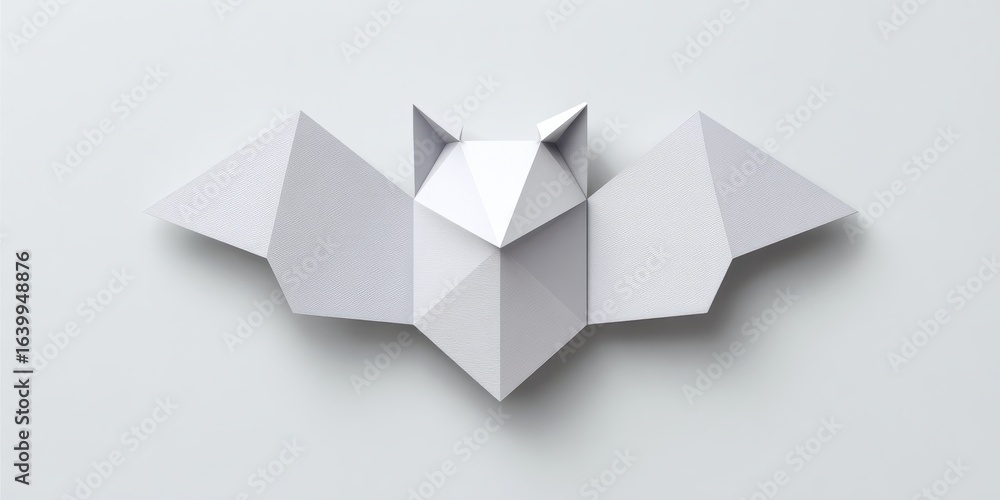 Obraz premium A minimalistic paper origami bat design on a clean background.