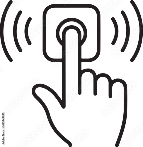 Vector illustration of a finger pressing a doorbell button with sound waves