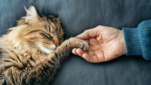 A cozy moment captured between a person and a cat, showcasing connection and warmth in an intimate setting.