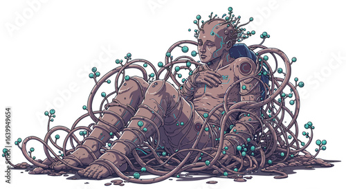 Futuristic human and nature fusion in cosmic sci-fi art