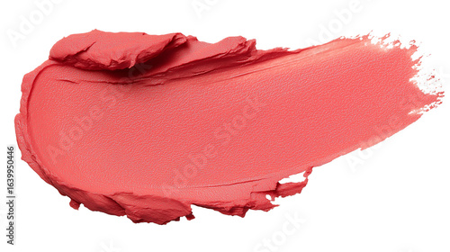 Vibrant coral cream blush smear with smooth creamy texture, soft edges, isolated on white background, PNG format