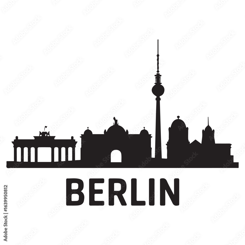 Fototapeta premium Berlin skyline silhouette. Landscape Berlin, Germany. Vector illustration. Vector black silhouette. with white background.