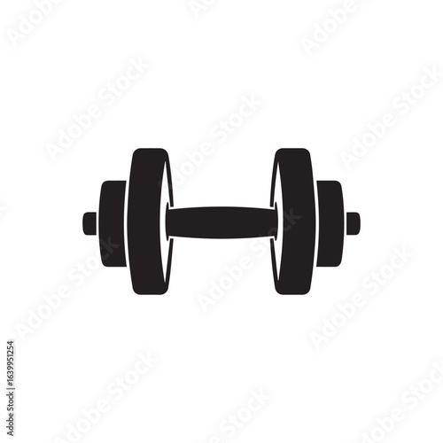 Black Dumbbell in hand icon with white background.