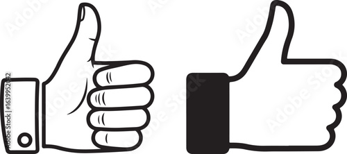 Two thumbs up icons, vector illustration, black and white, simple style
