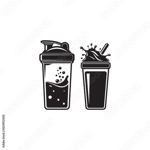 Protein shake icon. Energy drink. Protein shaker bottle. Vector icon isolated on white background.