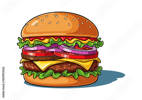 Delicious cheeseburger with fresh ingredients and vibrant colors 