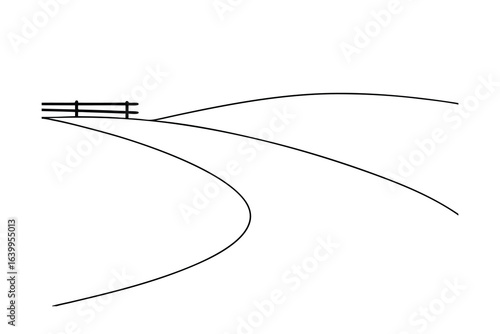 Minimalist line drawing rolling hills fence abstract boundary
