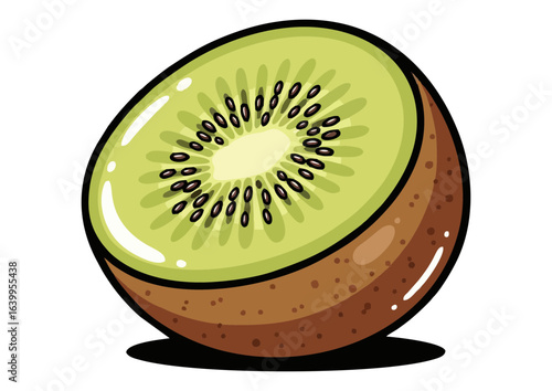 Stylized sliced kiwi fruit revealing its flesh and seeds on a white background, vector illustration 