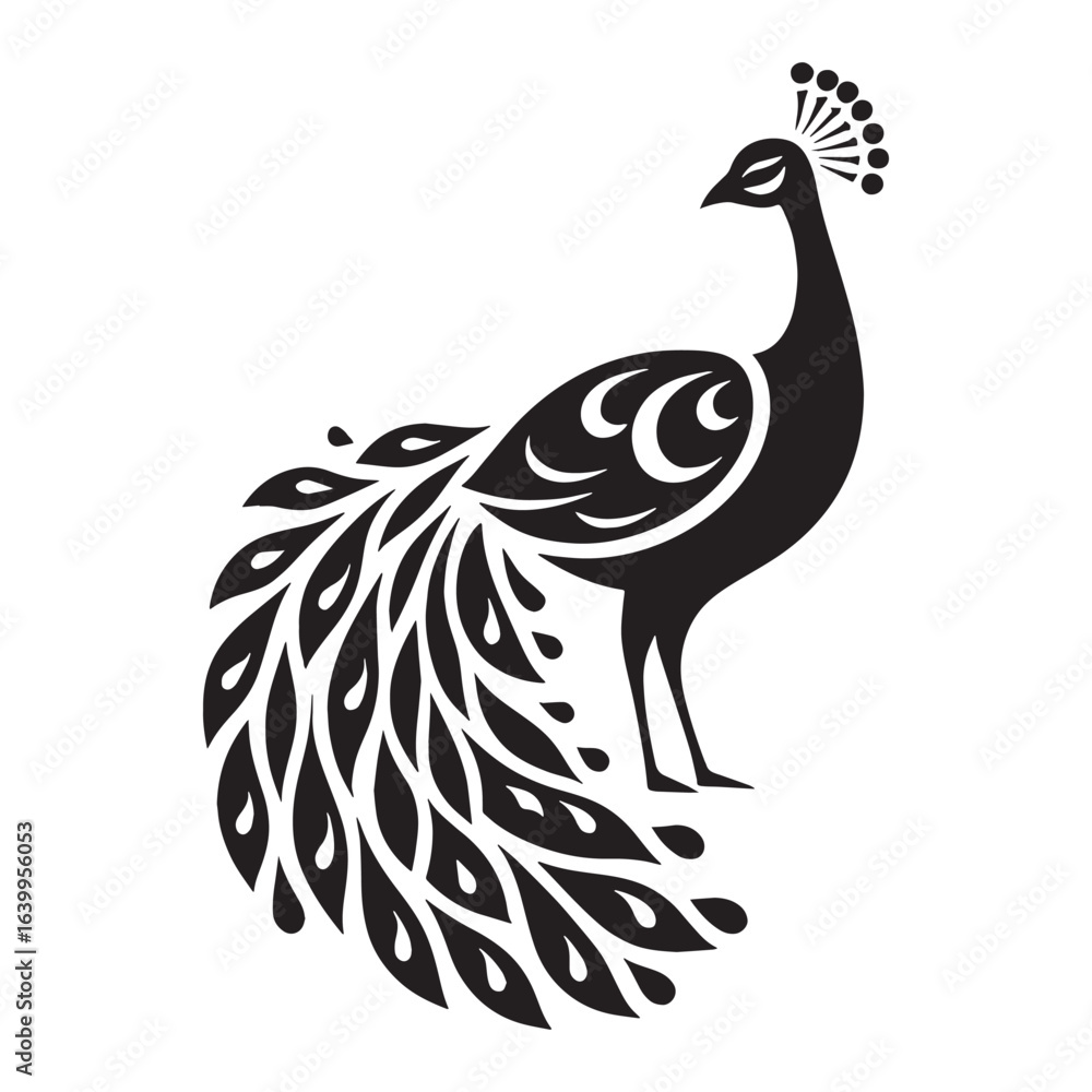 Fototapeta premium Stunning Peacock Silhouette – Peacock Vector Artwork in Classic Monochrome for Branding – Silhouette of Peacock
