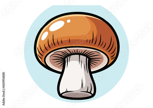 Stylized edible mushroom on a light blue background, vector illustration 