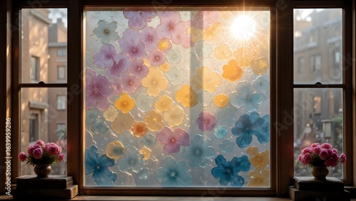 A stunning floral artwork illuminated by morning sunlight