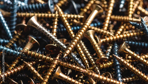 Gold  Blue Screws Closeup.