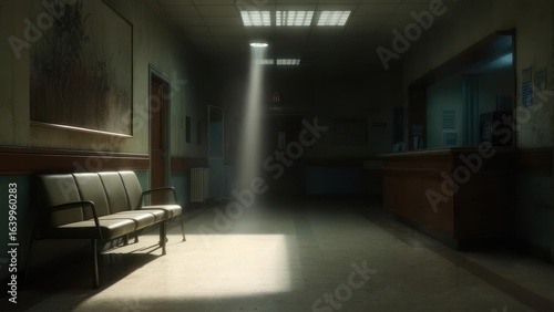 Hospital corridor bathed in light