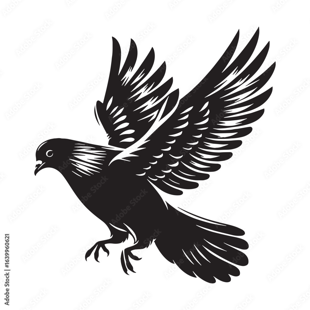 Obraz premium Bold Pigeon Silhouette – Pigeon Vector Graphic with Striking Profile – Black Vector of Pigeon