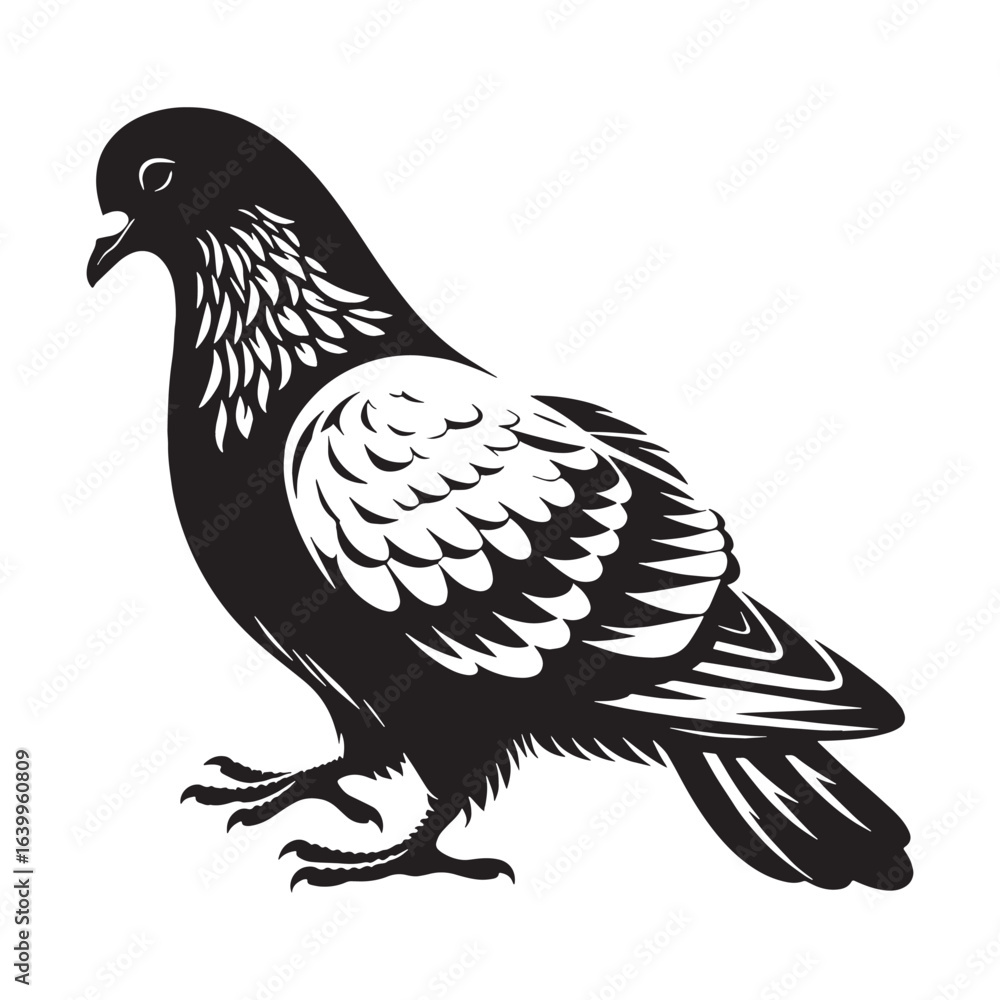 Fototapeta premium Refined Pigeon Silhouette – Pigeon Vector Artwork for Digital and Print Use – Bird Silhouette – Silhouette of Pigeon