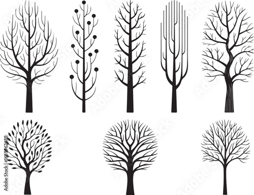 Stylized Tree Silhouette Set – Unique Branch Patterns and Artistic Forest Icons in Vector Format