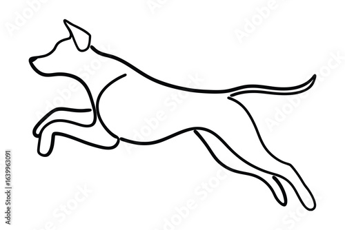 Minimalist single line drawing a dog running a animal jumping