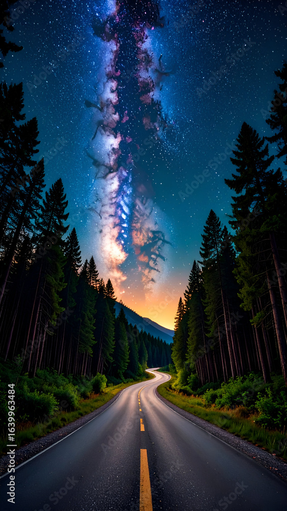 Fototapeta premium Milky Way Road Trip Night Sky.