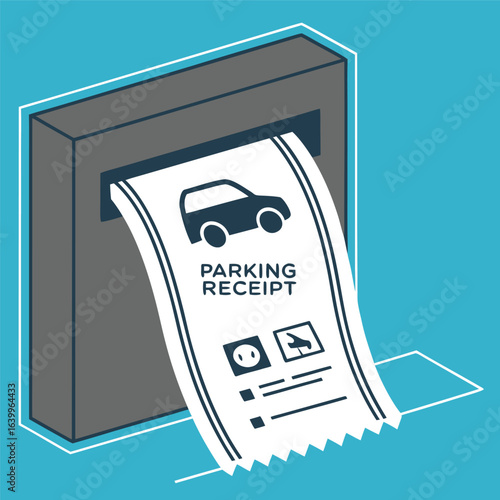 Vector art of parking receipt from machine with car icon and details isolated on white background