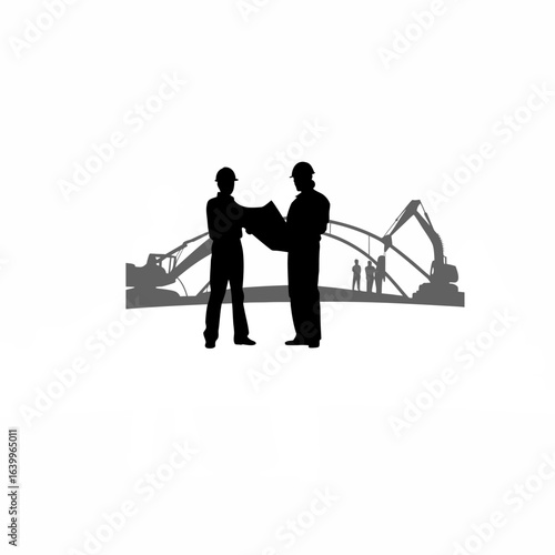 Hispanic urban planner inspecting a bridge construction site with city skyline