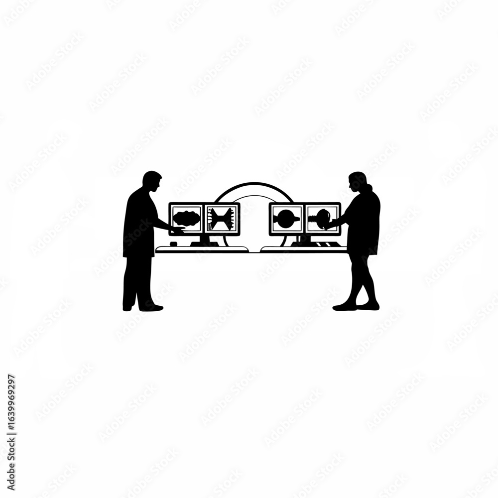 Fototapeta premium Medical team coordinating mri scan workflow with patient and technology