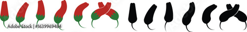 Chili pepper icon set, capsicum collection hot spice vector group, jalapeno silhouette and outline, cayenne symbol bundle, vegetable pictogram pack in line style for seasoning design isolated