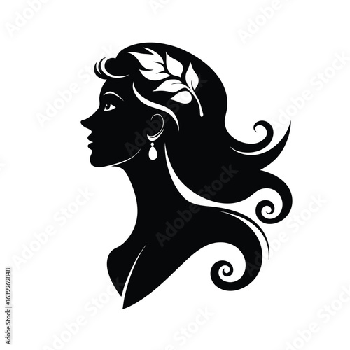 Art nouveau elegant lady profile silhouette art