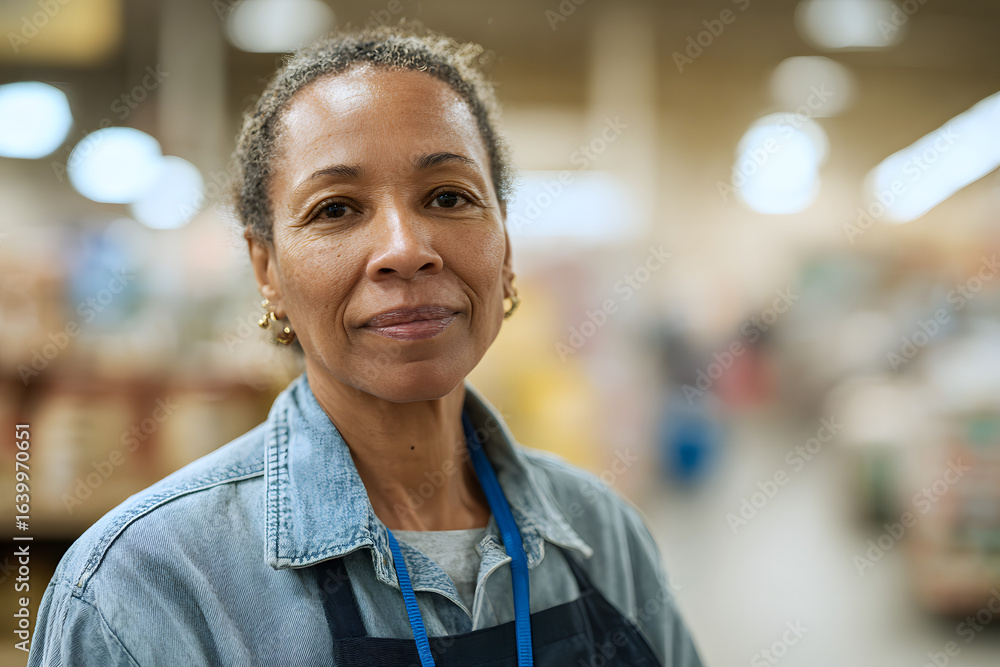 Naklejka premium Portrait of a middle aged African American female worker in grocery store