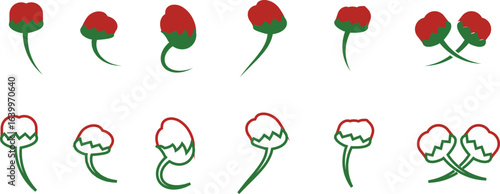 Chili pepper icon set, capsicum collection hot spice vector group, jalapeno silhouette and outline, cayenne symbol bundle, vegetable pictogram pack in flat and line style for seasoning design isolated