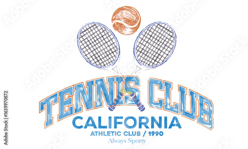 Tennis court graphic design. Tennis club artwork for t shirt, posters, stickers, background and others. oil pastel design.