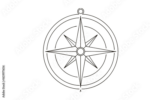 Minimalist single line drawing a compass rose navigation direction