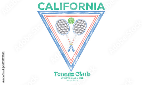 Tennis court graphic design. Tennis club artwork for t shirt, posters, stickers, background and others. California local tennis club. Oil pastel design.