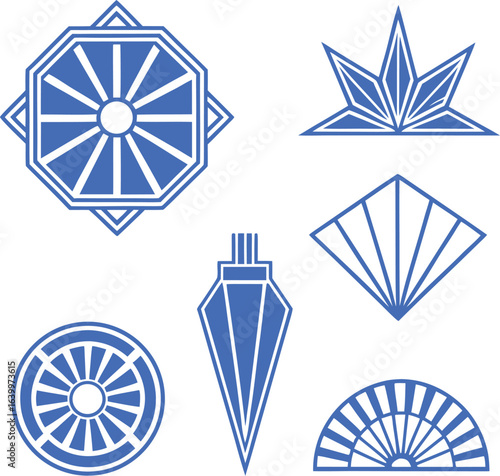 geometric, shape, abstract, japanese, style, art, deco, ornamental, decorative, pattern, symbol, logo, element, icon, set, vector