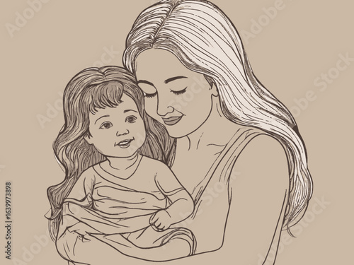 Happy Mother day card. Continuous one line drawing