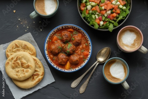 Wallpaper Mural Hearty meatball stew served with fresh salad and coffee Torontodigital.ca