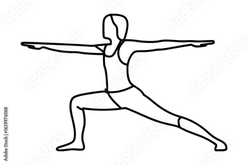 Minimalist single line drawing a person in warrior two yoga pose continuous