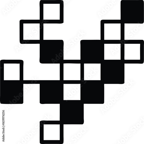 Abstract Black and White Geometric Pattern of Interconnected Squares vector illustration
