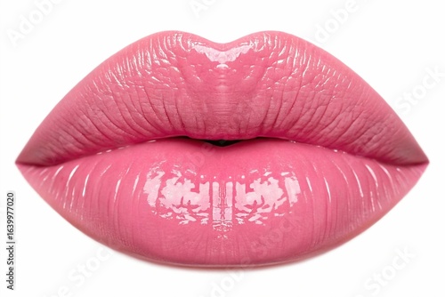 Luscious Pink Lips with Glossy Shine on a White Background
