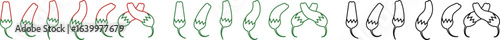 Chili pepper icon set, capsicum collection hot spice vector group, jalapeno silhouette and outline, cayenne symbol bundle, vegetable pictogram pack in line style for seasoning design isolated