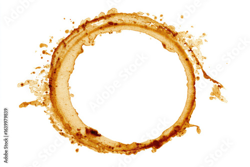 Coffee stains isolated on white background. Coffee prints.Round stain isolated, cafe stain fleck drink beverage. Coffee and Tea Stains cup rings. round trace of spilled coffee. Mockup. Copy space
