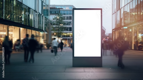 Wallpaper Mural modern urban city center at evening, large vertical billboard with blank white screen in the middle Torontodigital.ca