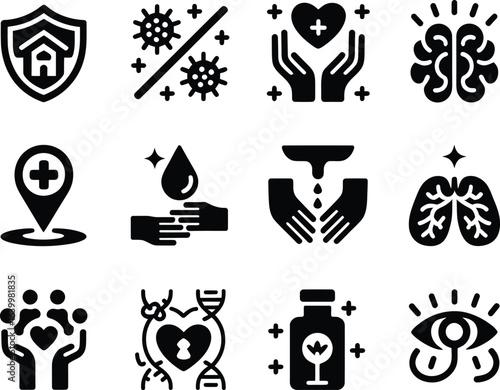 Collection of healthcare and medical icons representing protection health and well being