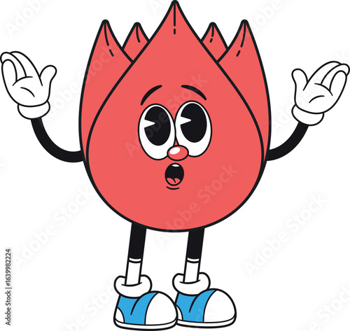 Surprised red flower character vector illustration
