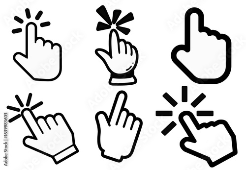 Hand Click Icons Set – Vector Cursor and Pointing Hand Symbols for UI, Websites and Apps