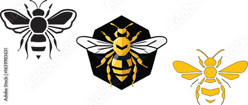 Bee Vector Logo Set – Honeybee and Wasp Icons in Modern Minimal Design, Perfect for branding, packaging, t-shirts, stickers, honey jar labels, and nature-related products.